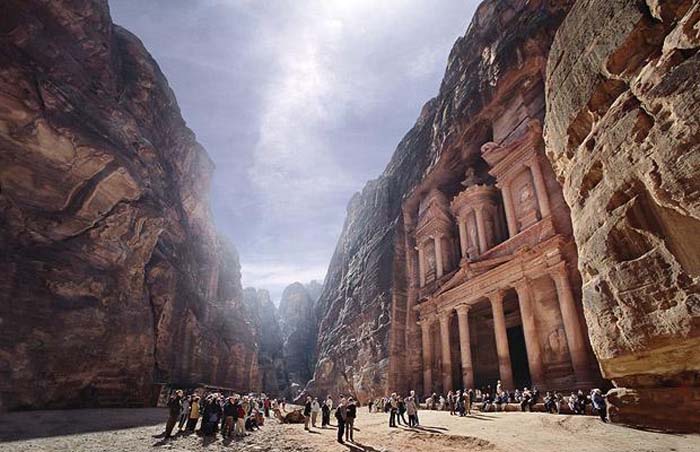 Jordan, Petra, tourists viewing Treasury (Digital Enhancement)