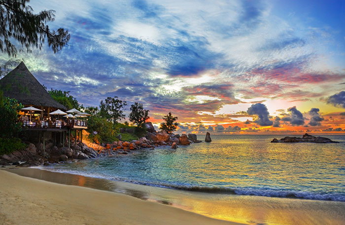  Seychelle's sunset over the beach. Photo by seychelles.org