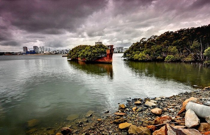The SS Ayrfield is one of many decommissioned ships in the Homebush Bay