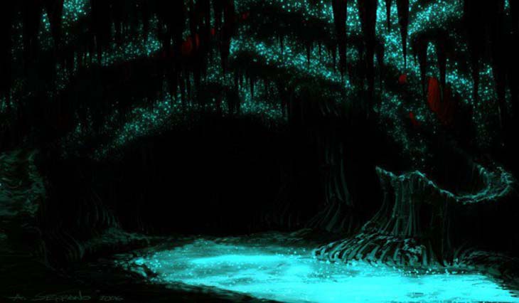 The Glow-Worm caves in New Zealand create an eerie blue light to