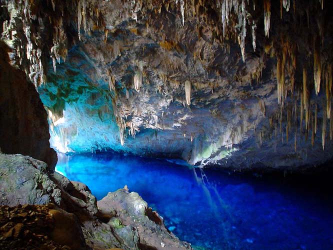 The Cave floor of the Blue Cave in Brazil. Photo via Laura Verbrugge